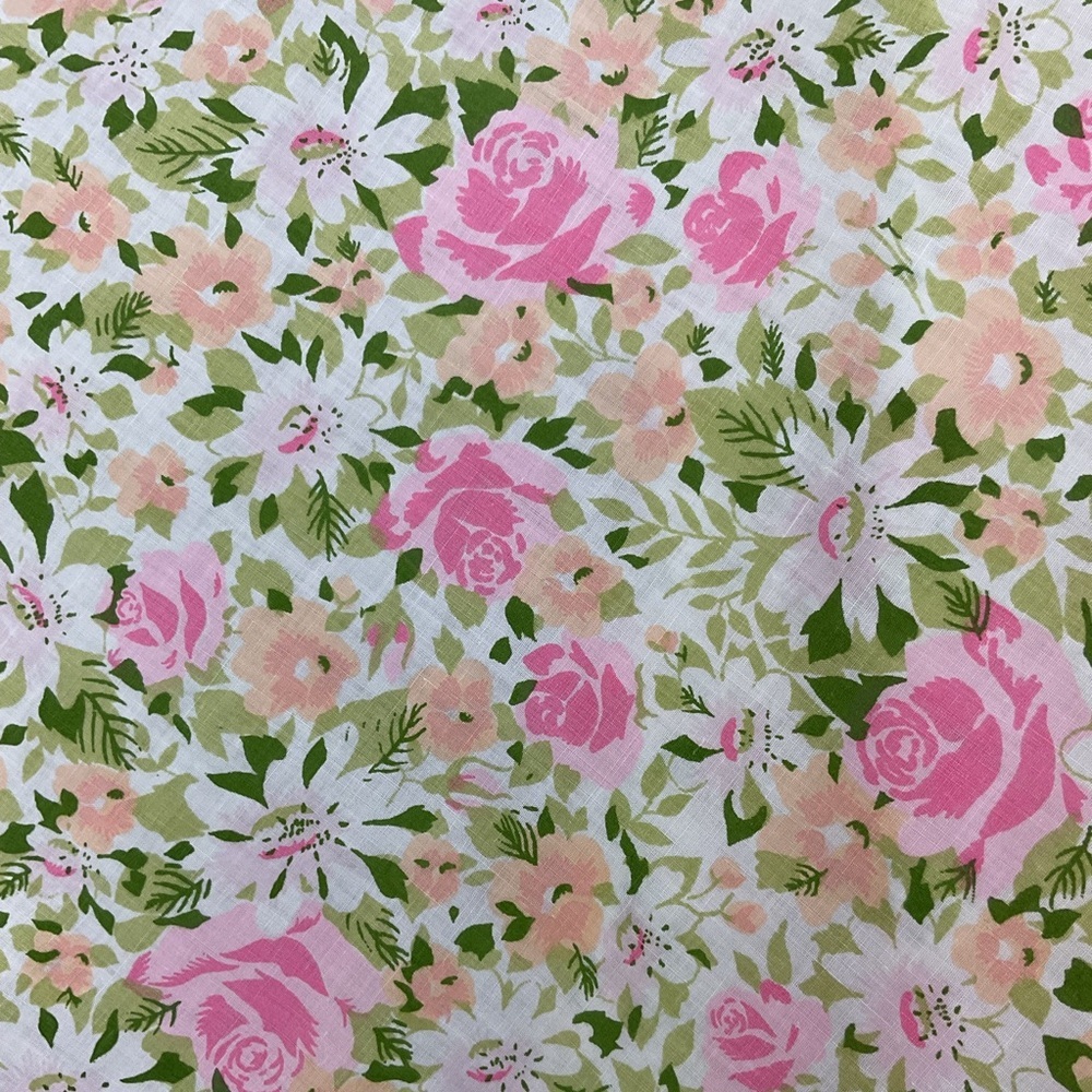 Reclaimed vintage flower power garden floral cotton blend fabric 74”x 80” - Picture 2 of 5